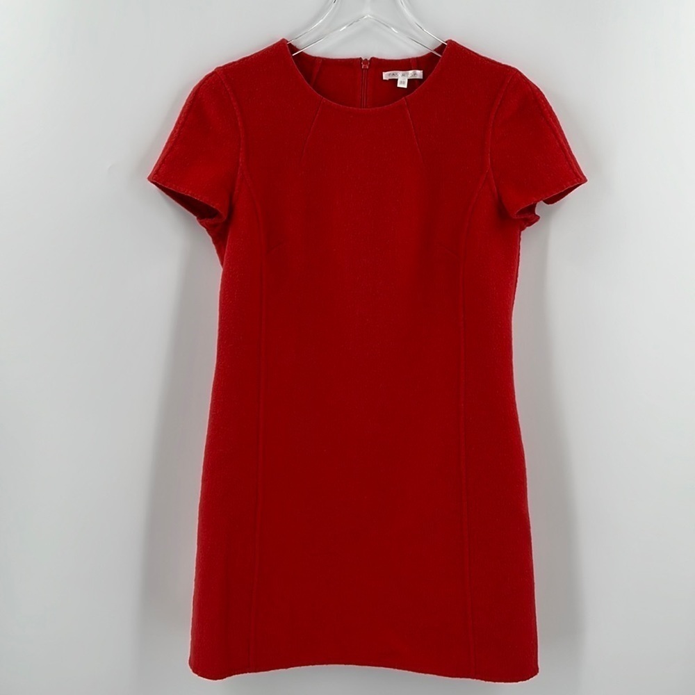 Paule Ka Red Woven Wool Dress A-Line Cap Sleeve Shift 6